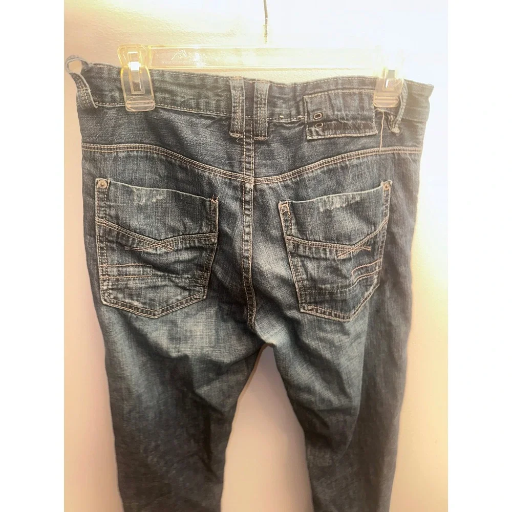 Calvin Klein Jeans Rocker Low Rise Straight Distressed Patchwork Denim Blue Mens